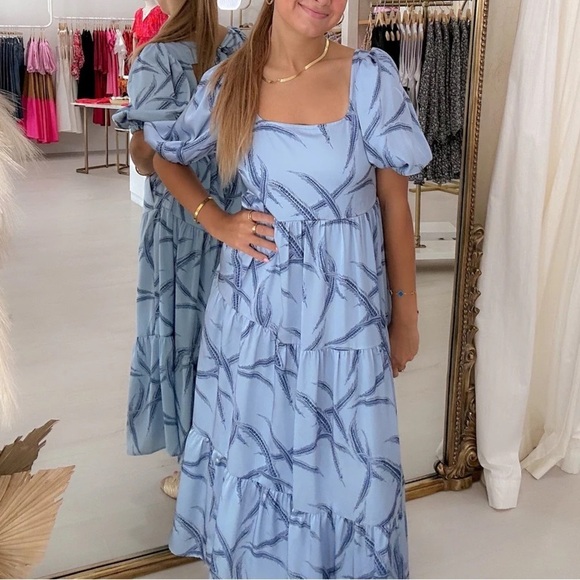 NWT EMILY MCCARTHY Blue Daphne PHEASANT PARTY Dress Sz S - Picture 1 of 16